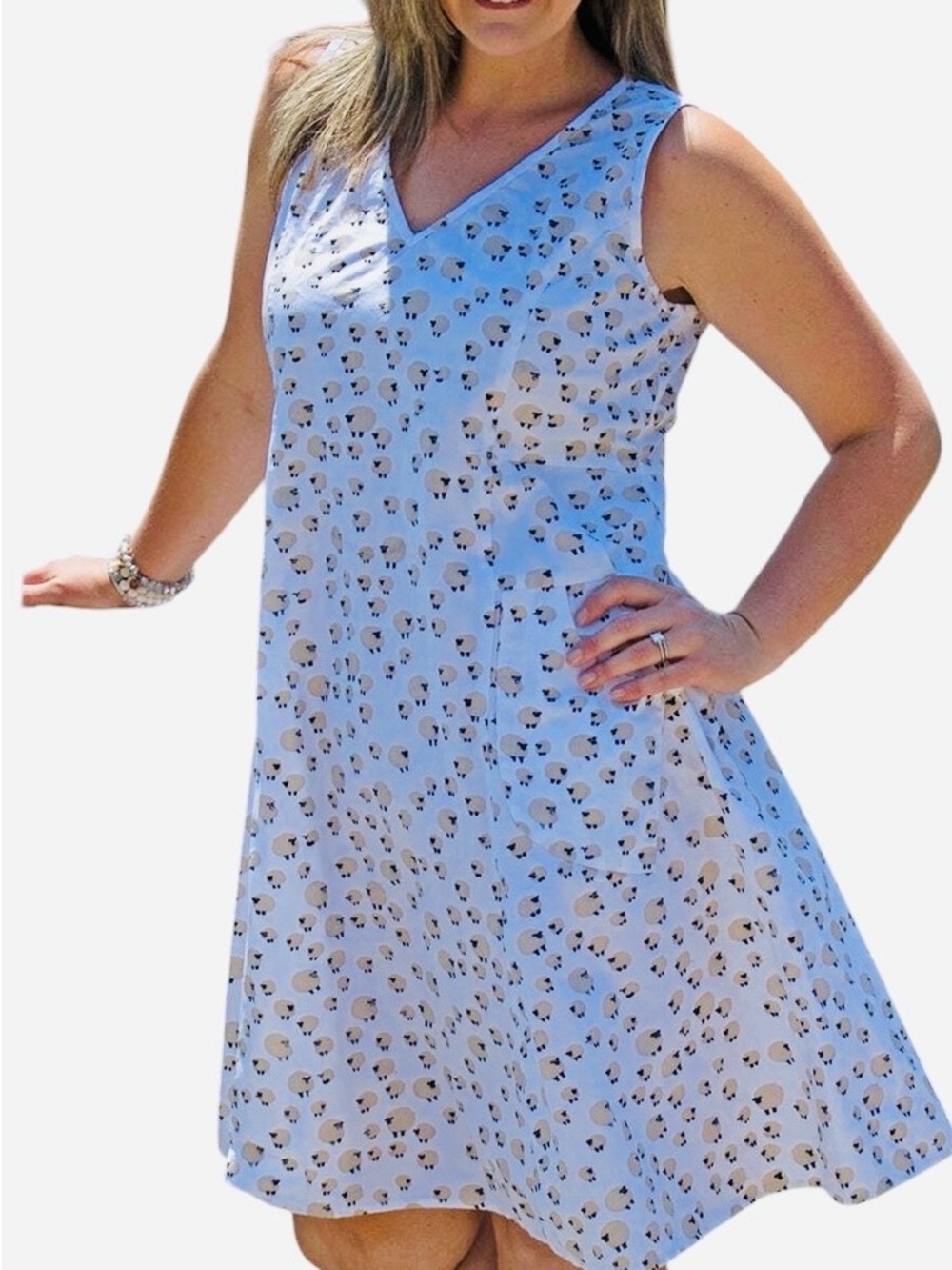 Tulip Myla Sheep Print Dress Size Medium 100% Cotton Whimsical Cottagecore